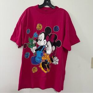 Vintage Disney Mickey Unlimited Minnie Mickey Love Flowers Pink One Size 22” P2P